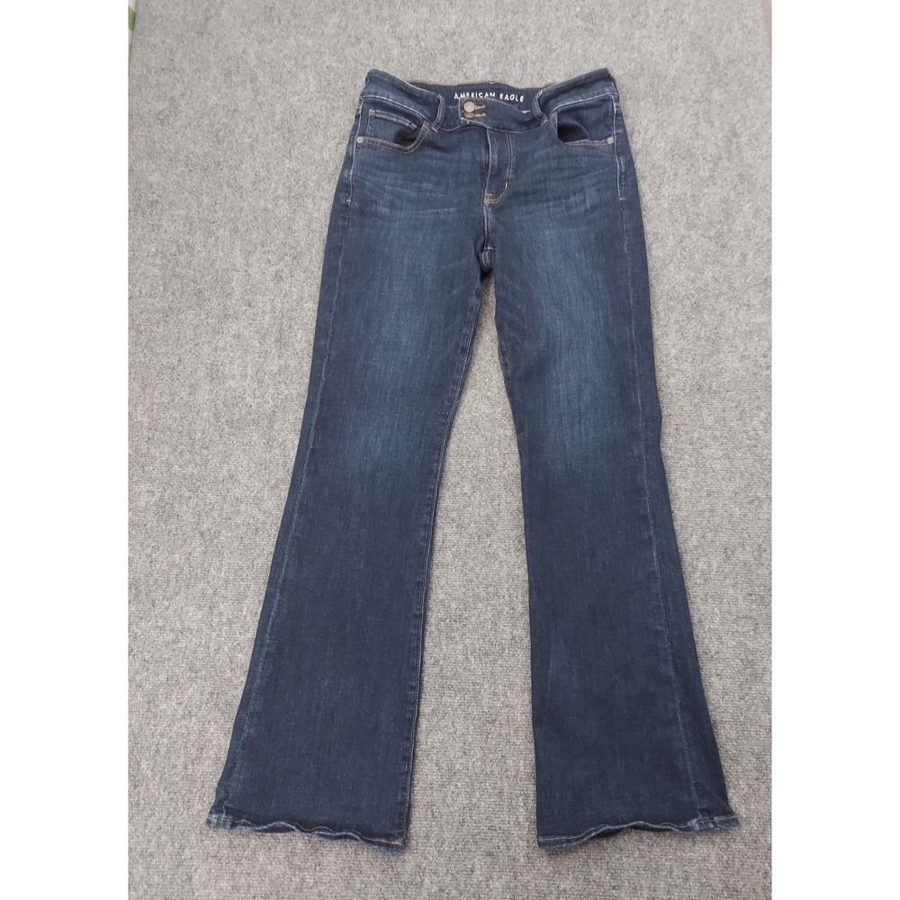 american Eagle Jeans Womens 14 Blue Dark Wash Kick‎ Boot Mid Rise Flare